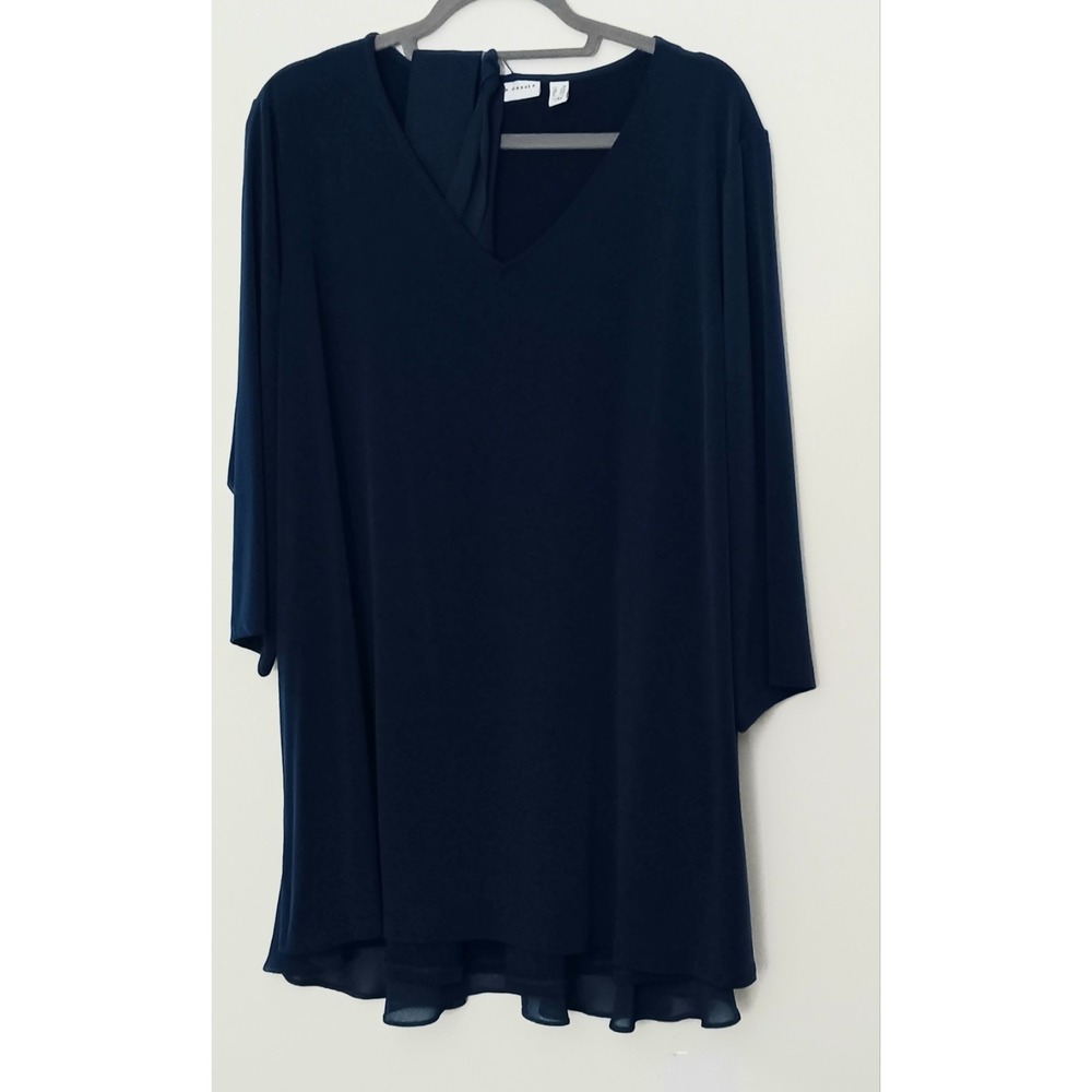 Susan Graver Blouse Women's Size‎ 2X Blue Liquid Knit Tie Neck Pre-owned